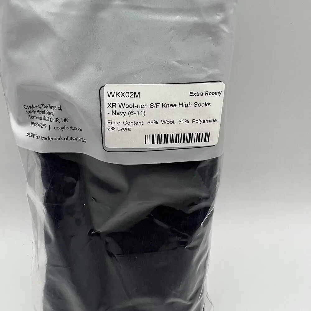 Cosyfeet Wool-Rich Knee High Socks Navy Extra Roomy Size M 6-11 2 Pairs Merino